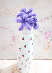 Cherry Vase with Purple Flowers