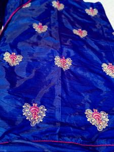Blue Embroidered  silk Saree