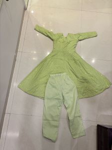 Lime Green Embroidered Anarkali Pant Suit