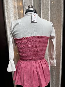 White Pink Smocked Top