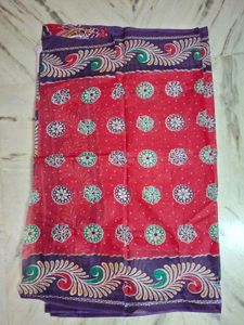 Pink &amp; Purple Cotton Print Saree (New)