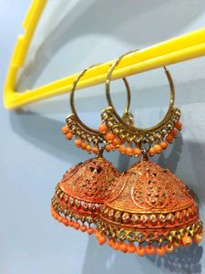 Golden Orange Jhumka Earrings