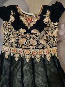 Elegant Black &amp; Gold Embroidered Gown