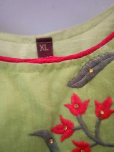 Beautiful Combination Of Green And Red Long Kurti