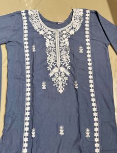 Elegant Gray Embroidered Kurti Set