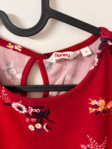 Pantaloons red floral dress in size S
