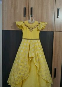 Yellow layered party gown set for girls