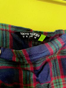 Navy Blue And Green Checkered Cotton Cop Top