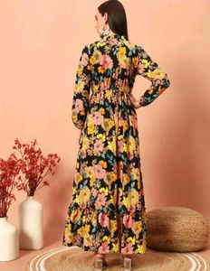 Elegant Women Floral Full Sleeve Printed Dress