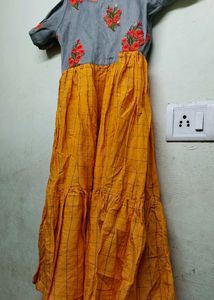 Orange Embroidery Midi Dress