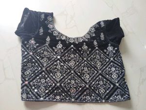 Embellished Velvet Blouse with red Ghagra