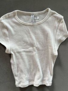 White Ribbed DIVIDED T-Shirt