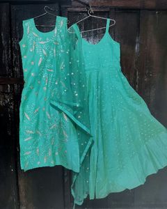 Sea Green Glass Work Embroidery Pretty Dress