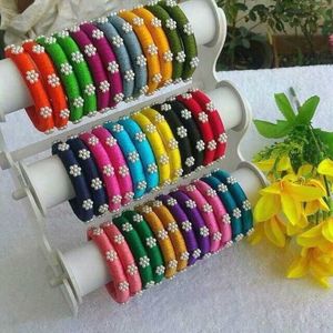 Silk Bangles With Beads Detailing