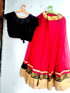 Red &amp; Black Lehenga Choli Set