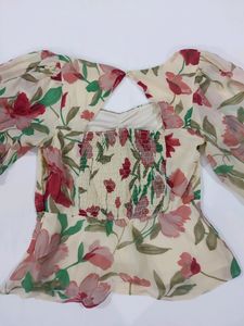 Multicolour Floral Sweetheart Neck Peplum Top
