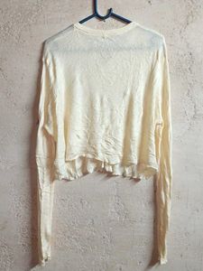 PLUS SIZE Crop Top Cardigan Ribbed Cream