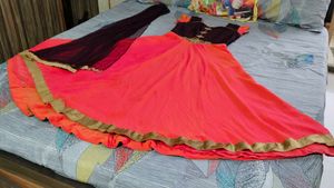 Burgendy And Orange Gown With Dupatta
