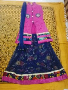 Girls Pink &amp; Navy Lehenga Choli