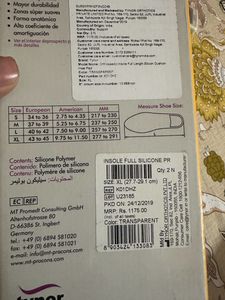 Tynor Inner Silicone Sole Unused Xl Size