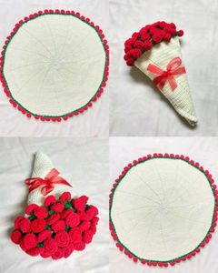 Handmade Crocheted Rose Bouquet & Doily
