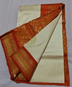 Elegant Cream &amp; Orange Silk Saree
