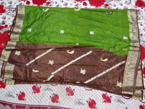 Brown &amp; Green South Silk Saree For Women