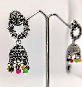 Oxidised Silver Jhumka Earrings