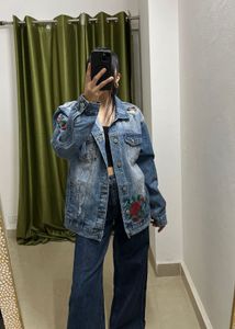 DENIM EMBROIDERED OVERSIZED VINTAGE JACKET