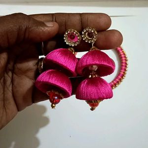 Pink Jhumka Earrings.And Bangles