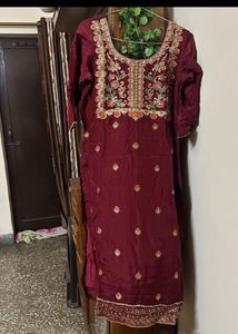Maroon Velvet Pant Kameez Suit