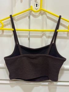 Brown Ribbed Crop Top