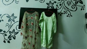 Green Net Kurta N Pants With Duppata