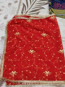 Red, Blue, Green & Gold Embroidered Dupatta