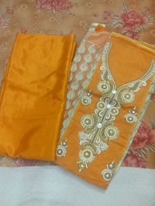 Orange Embroided Kurta Material Set(Women’s)