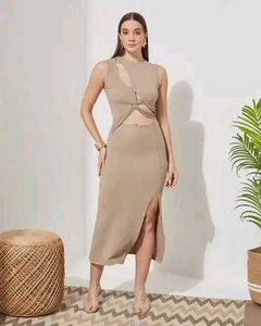 Sleeveless Front Cut-Out Textured Dress