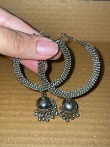 Silver Jhumka Hoop Earrings