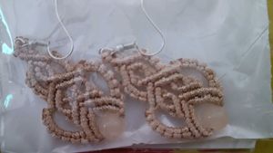 Handmade Macrame &amp; Rose Quartz Earrings