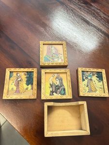 Set Of 4 Hand painted Wooden Coaster