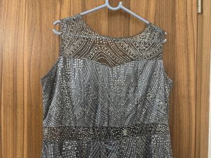 Grey Glitter Ethnic Gown With Transparent Neck