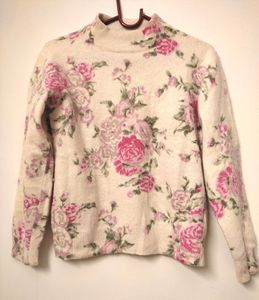 Korean Angora Flower Printed Pullover