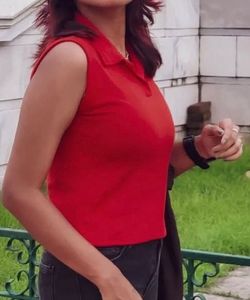 Sleeveless Polo Top Combo - Red and Black