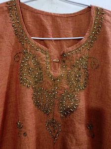 Embroidered Brownish Orange Top