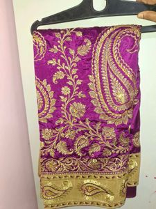 Embroidered Purple &amp; Gold Saree