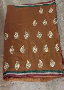 Brown shimmery Embroidered Saree