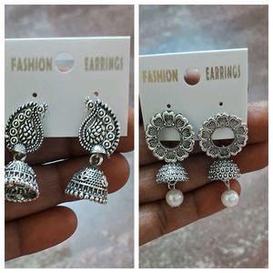 Pack of 2 Silver oxidised Jhumka Earrings