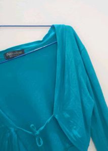 Teal Tie-Front Crop Top