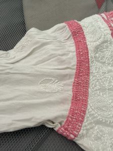 Elegant Pink Chikankari Kurta with Beads