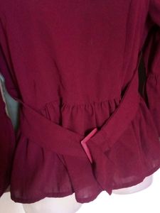 Maroon Bell Sleeve Belted Top
