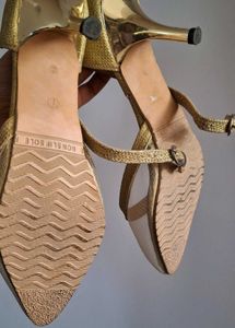 Gold Pointed Strapped Heels